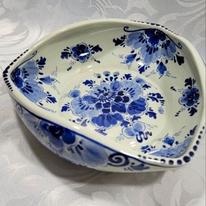 Vintage Regina Delft Blauw Triangle Candy Dish Bowl Holland Ceramic Pottery Blue